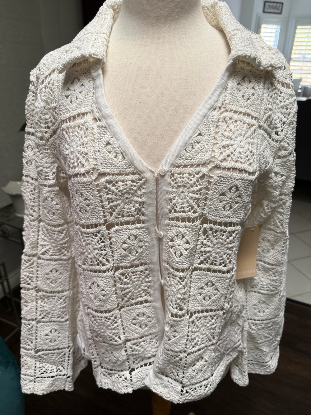 White Crochet Knit Cardigan & matching pants
